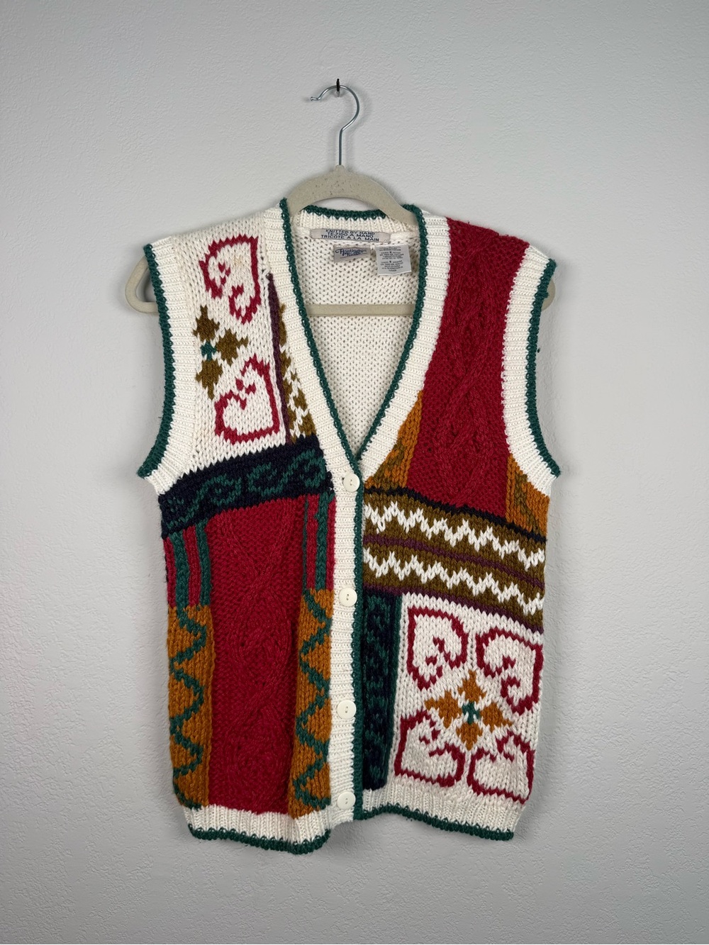 Vintage Huntington Ridge Hand Knit Cottagecore Patchwork Sweater Vest Whimsical